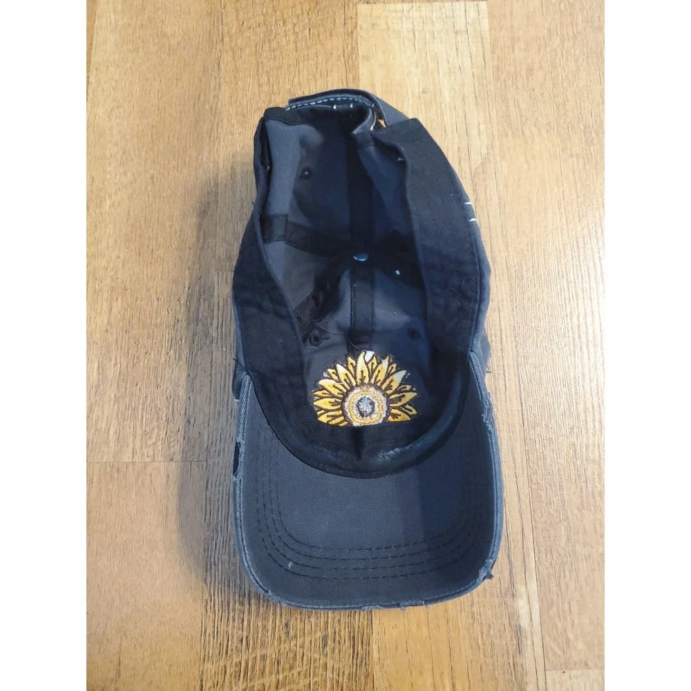 Sunflower Strapback Baseball Cap Gray One Size Adjustable Embroidered Distressed